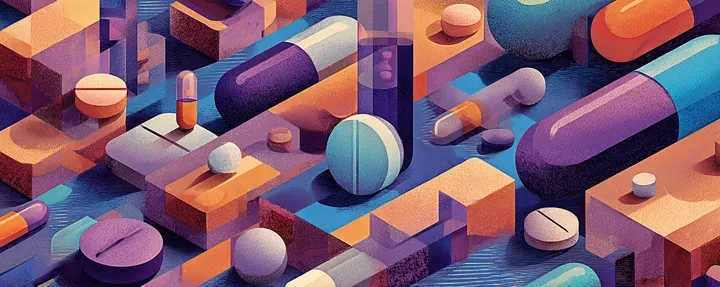 Illustratie van kleurrijke pillen en capsules
